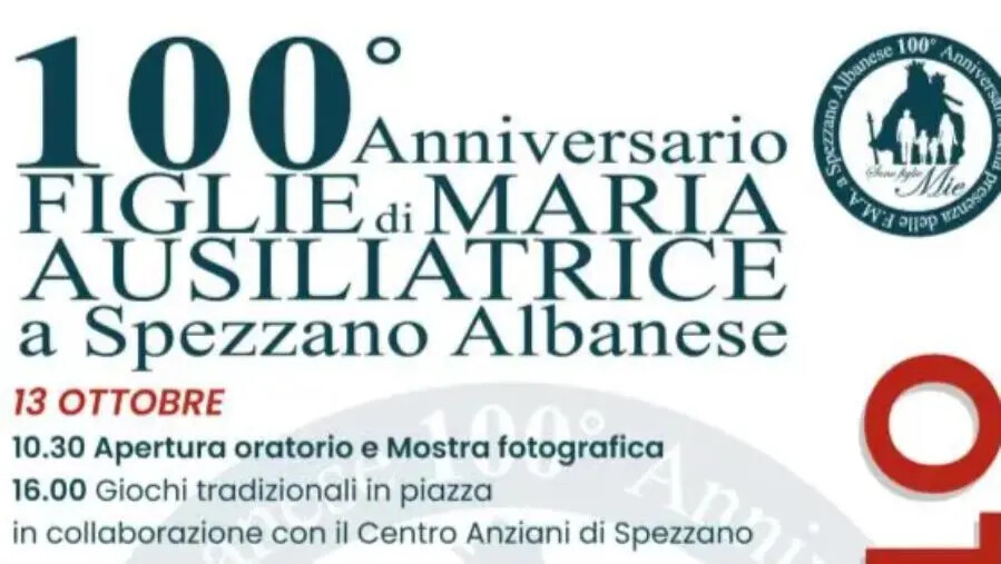 Spezzano Albanese celebra il 100° anniversario delle Figlie di Maria Ausiliatrice
images Spezzano Albanese celebra il 100° anniversario delle Figlie di Maria Ausiliatrice