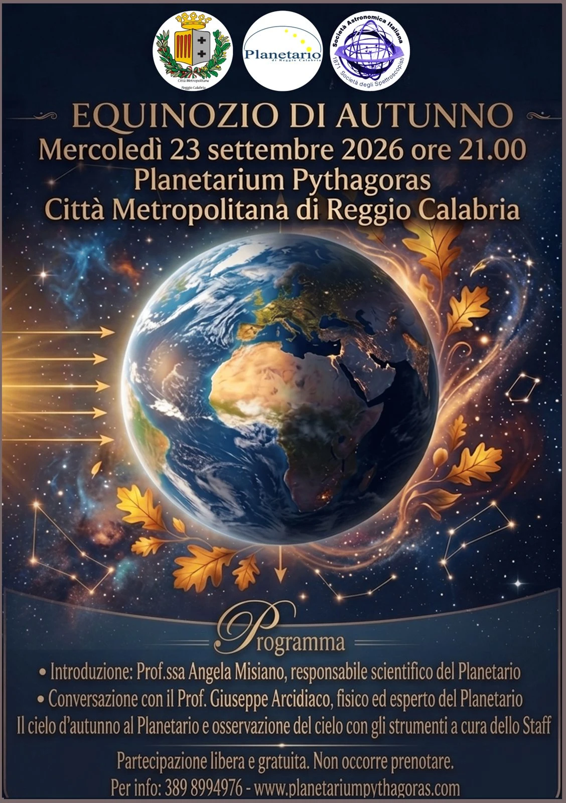 Reggio, il 23 settembre al Planetarium Pythagoras "Scienza d’Autunno", la geometria della luce e l'equinozio
