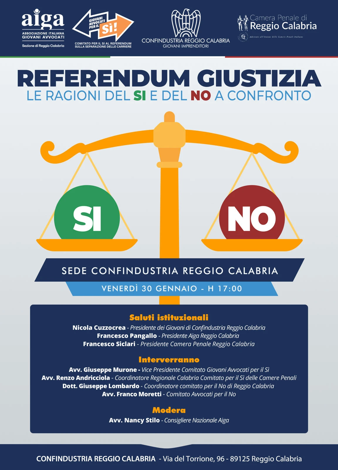Referendum giustizia, a Reggio confronto sulle ragioni del SI e del NO