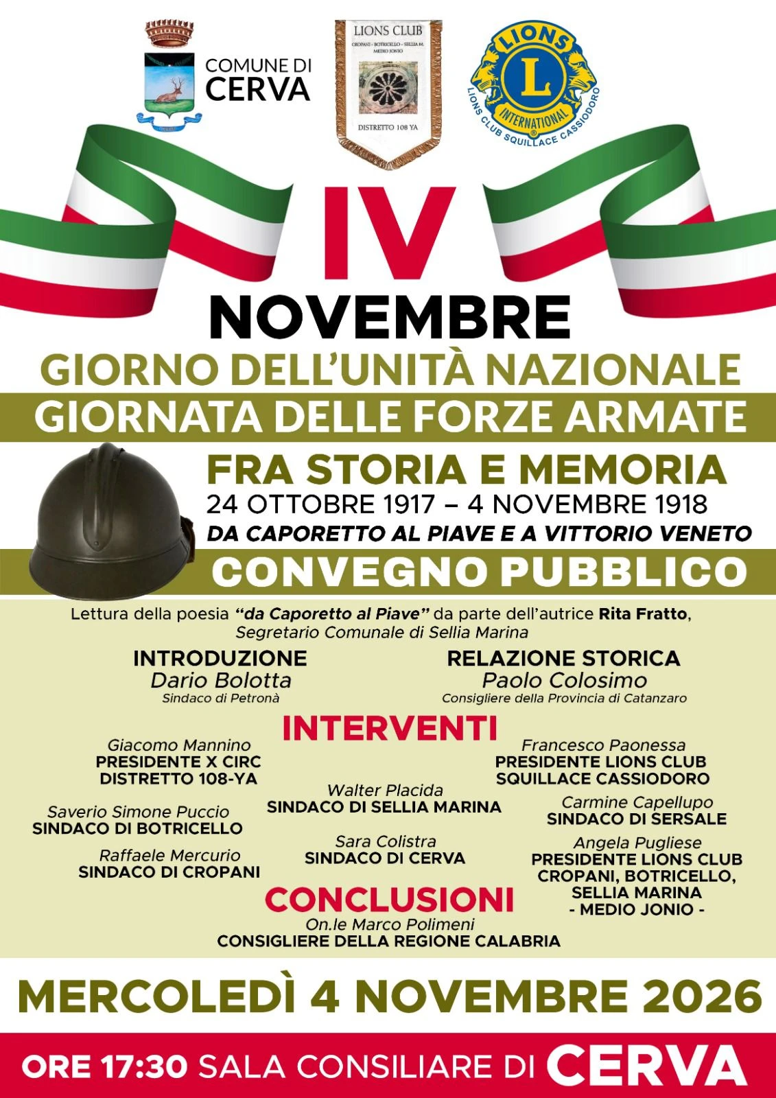 Cerva, il 4 novembre un convegno sulla Grande Guerra: “Da Caporetto al Piave e a Vittorio Veneto”