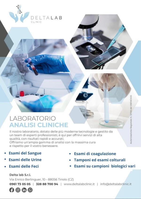 Apre Deltalab Clinic: nuovo punto di riferimento per le analisi cliniche a Sarrottino-Tiriolo