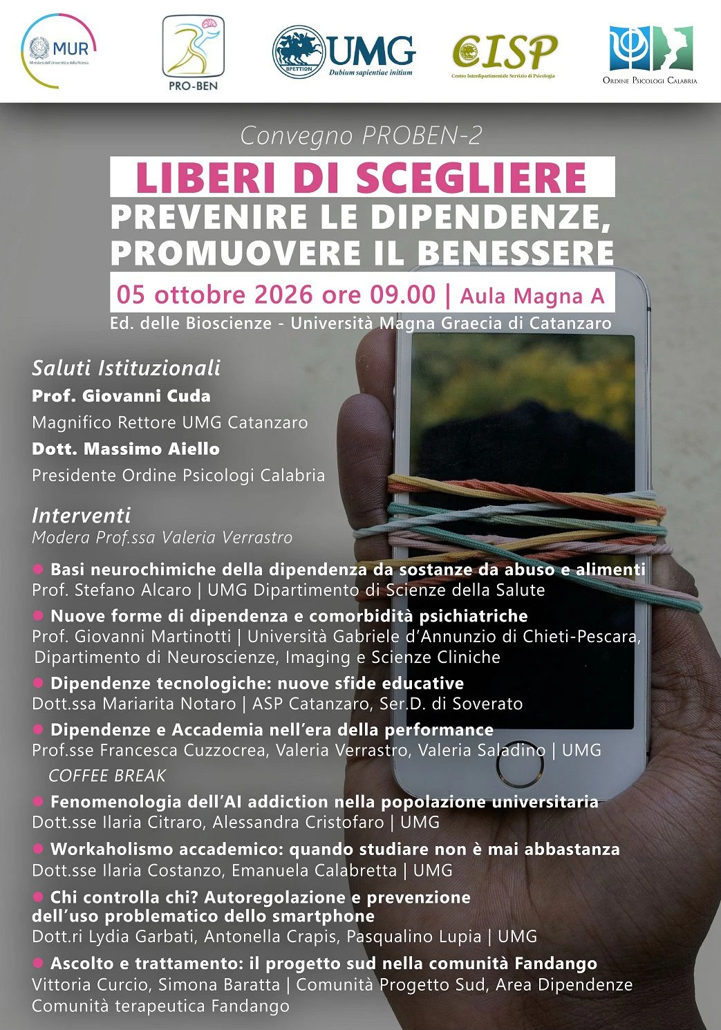 All’UMG di Catanzaro il Convegno PROBEN-2 dedicato alle nuove forme di dipendenza e alla salute dei giovani