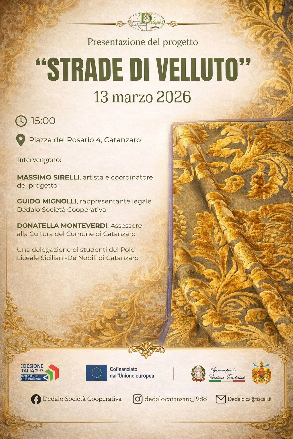 "Strade di velluto", Dedalo presenta a Catanzaro il progetto di street art inclusiva con Massimo Sirelli