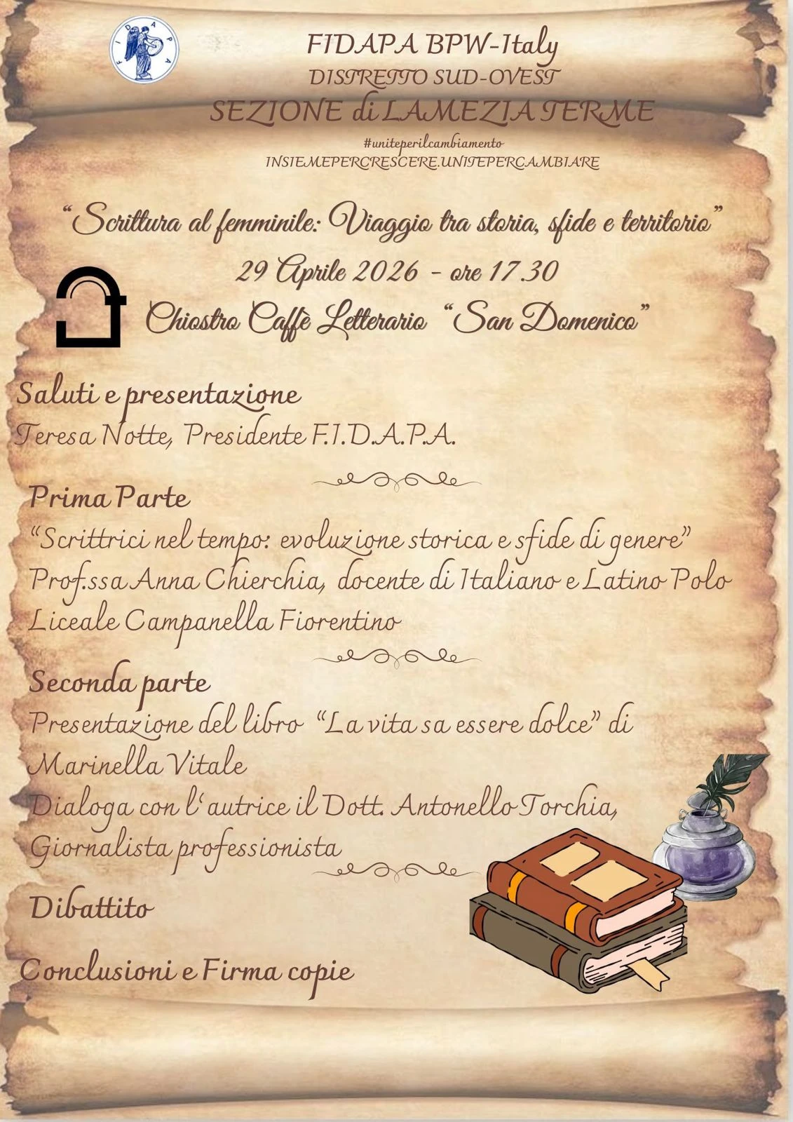 Fidapa Lamezia presenta il libro di Marinella Vitale “La vita sa essere dolce"