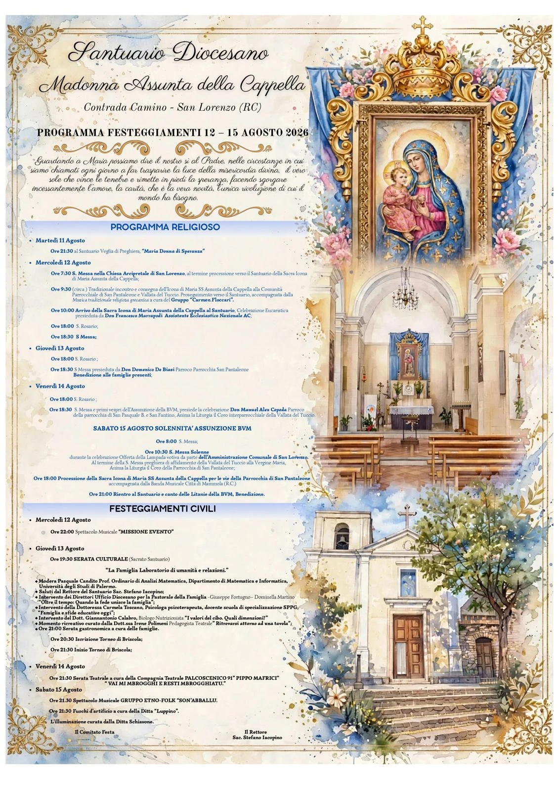 A San Lorenzo nel Reggino i festeggiamenti del Santuario Diocesano della Madonna Assunta della Cappella