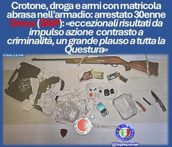 images Arrestato a Crotone per droga e armi, il plauso di Greco (Siap) alla polizia