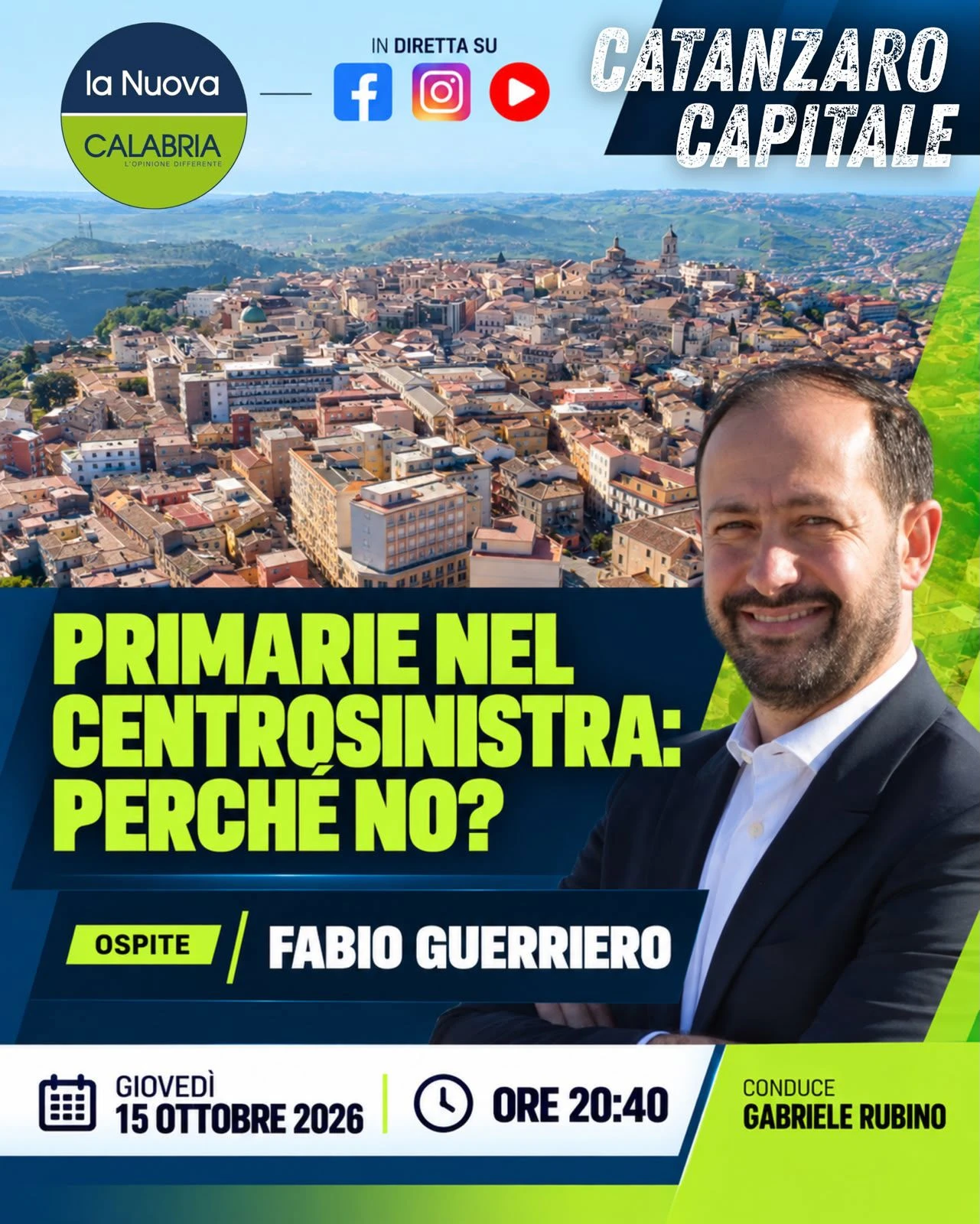 Catanzaro Capitale, nell'affollamento a sinistra spuntano le primarie: ospite Fabio Guerriero (DIRETTA DALLE 20.40) 