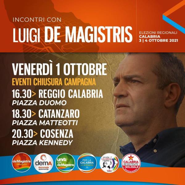 Regionali, De Magistris chiude la campagna elettorale: appuntamenti a Reggio Calabria, Catanzaro e Cosenza images Regionali, De Magistris chiude la campagna elettorale: appuntamenti a Reggio Calabria, Catanzaro e Cosenza
