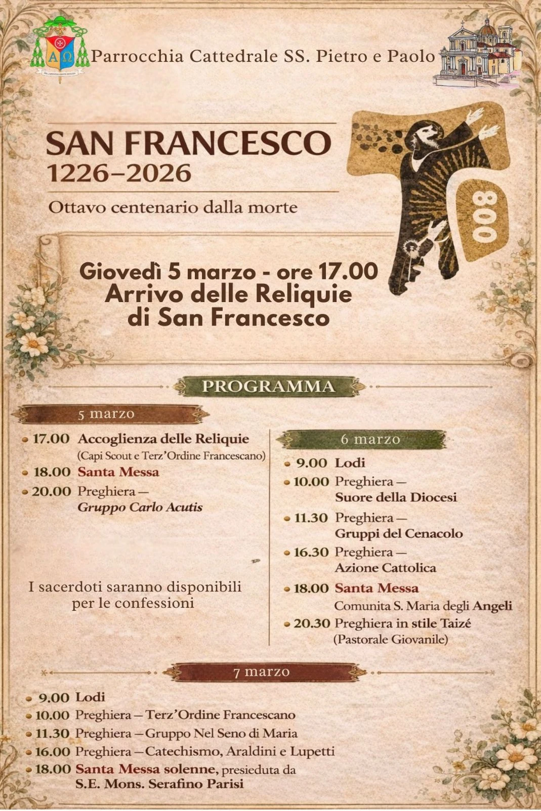 Dal 5 al 7 marzo la reliquia della terra del transito di Francesco d’Assisi a Lamezia Terme