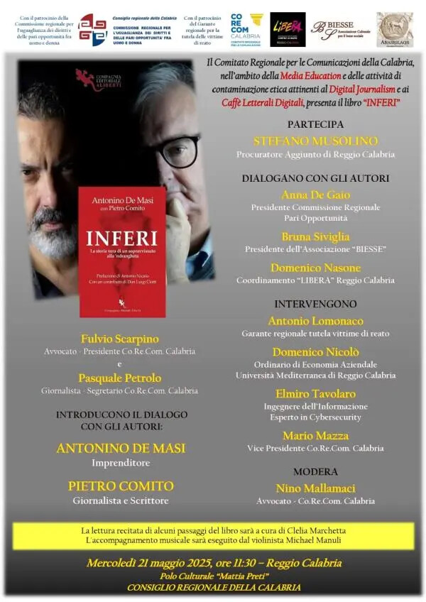 images Il Corecom Calabria avvia le “Contaminazioni Etiche” a Reggio la presentazione del libro “Inferi”  
