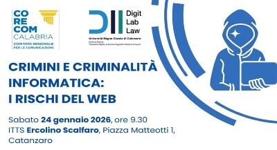 "Crimini e criminalità informatica: i rischi del web": il 24 gennaio un seminario-convegno a Catanzaro images "Crimini e criminalità informatica: i rischi del web": il 24 gennaio un seminario-convegno a Catanzaro