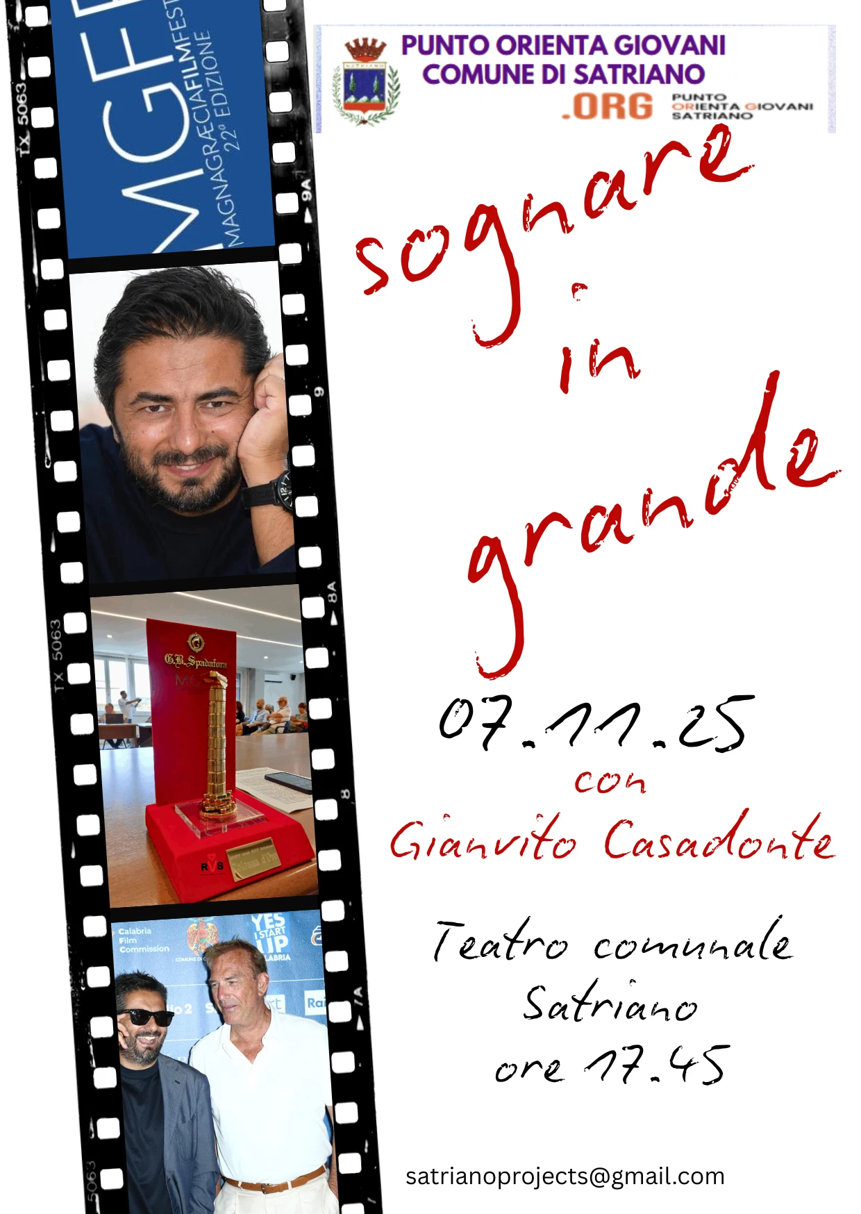 “Sognare in grande”: incontro con Gianvito Casadonte al Teatro comunale di Satriano 