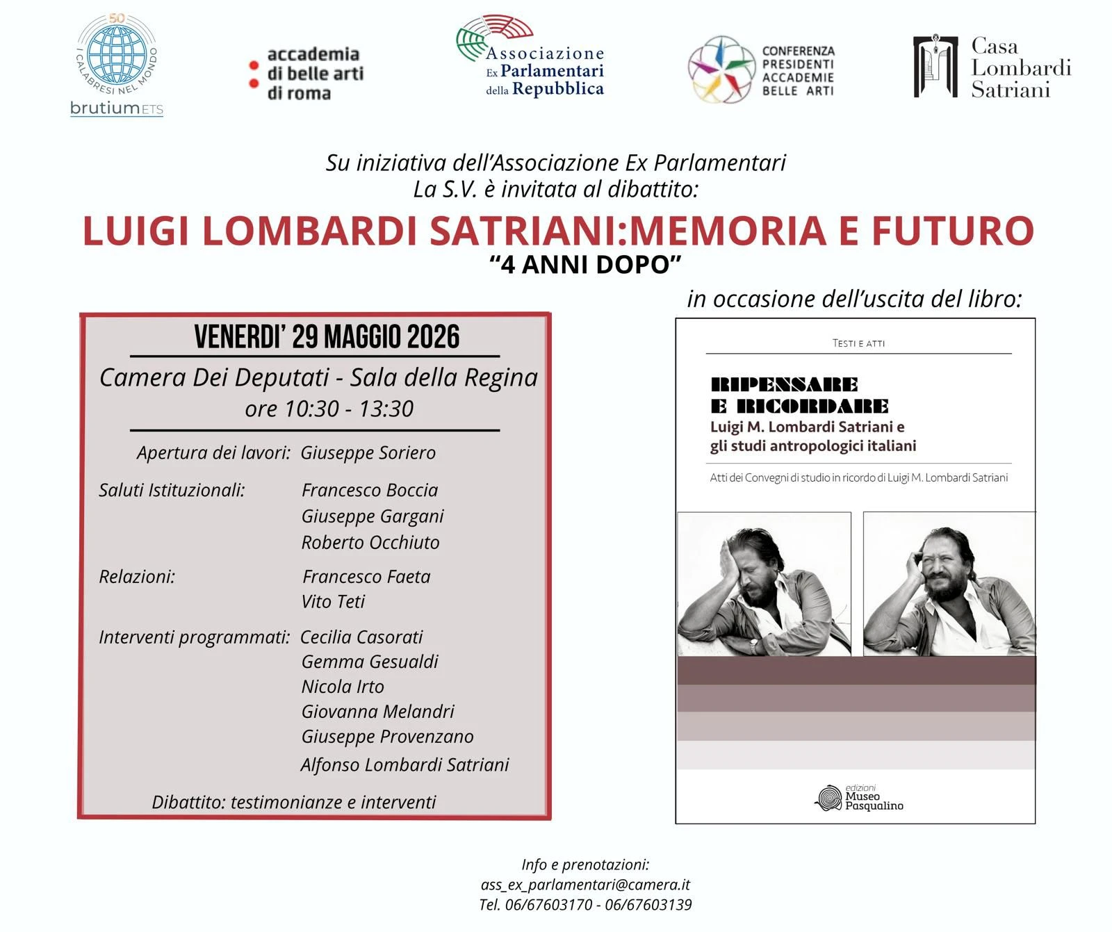 L’Associazione ex parlamentari  promuove “Luigi Lombardi Satriani: memoria e futuro”: appuntamento a Roma