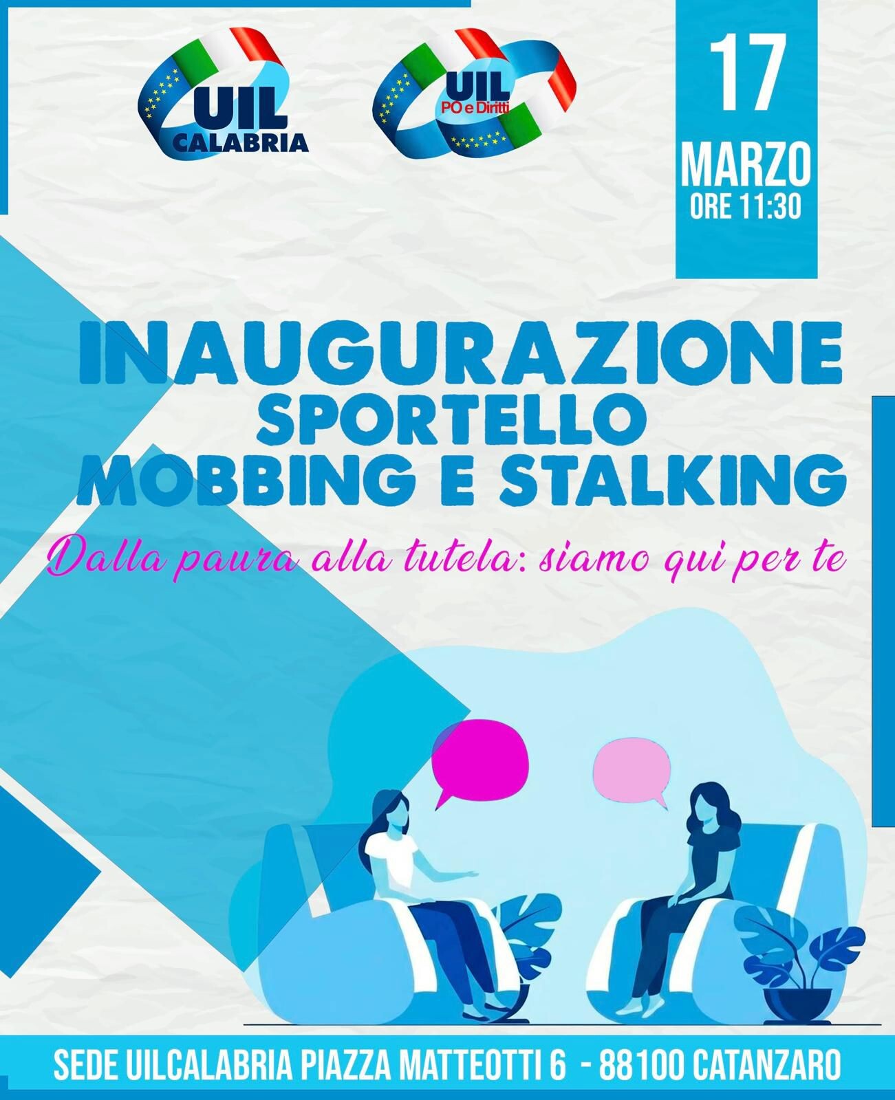 Catanzaro, la Uil Calabria inaugura lo sportello mobbing e stalking images Catanzaro, la Uil Calabria inaugura lo sportello mobbing e stalking