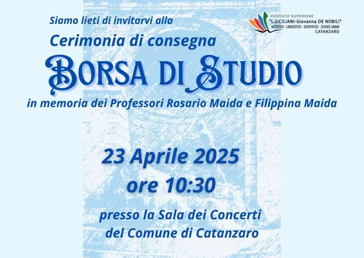 Catanzaro, a Palazzo de Nobili la consegna delle borse di studio in memoria dei professori Rosario e Filippina Maida images Catanzaro, a Palazzo de Nobili la consegna delle borse di studio in memoria dei professori Rosario e Filippina Maida