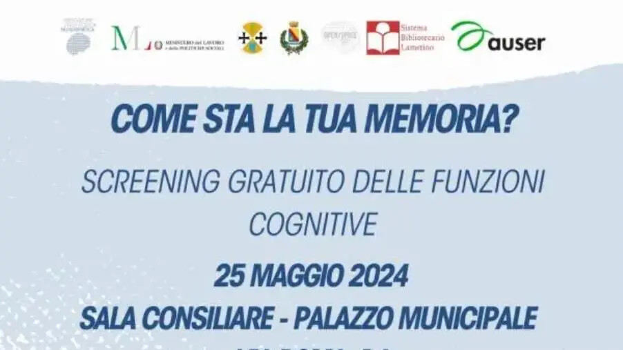 Come sta la tua memoria? A Sersale screening gratuiti sulle funzioni cognitive images Come sta la tua memoria? A Sersale screening gratuiti sulle funzioni cognitive