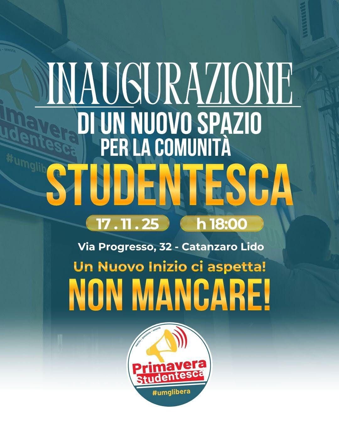Oggi a Catanzaro Lido l'inaugurazione di una nuova sede di Primavera Studentesca images Oggi a Catanzaro Lido l'inaugurazione di una nuova sede di Primavera Studentesca