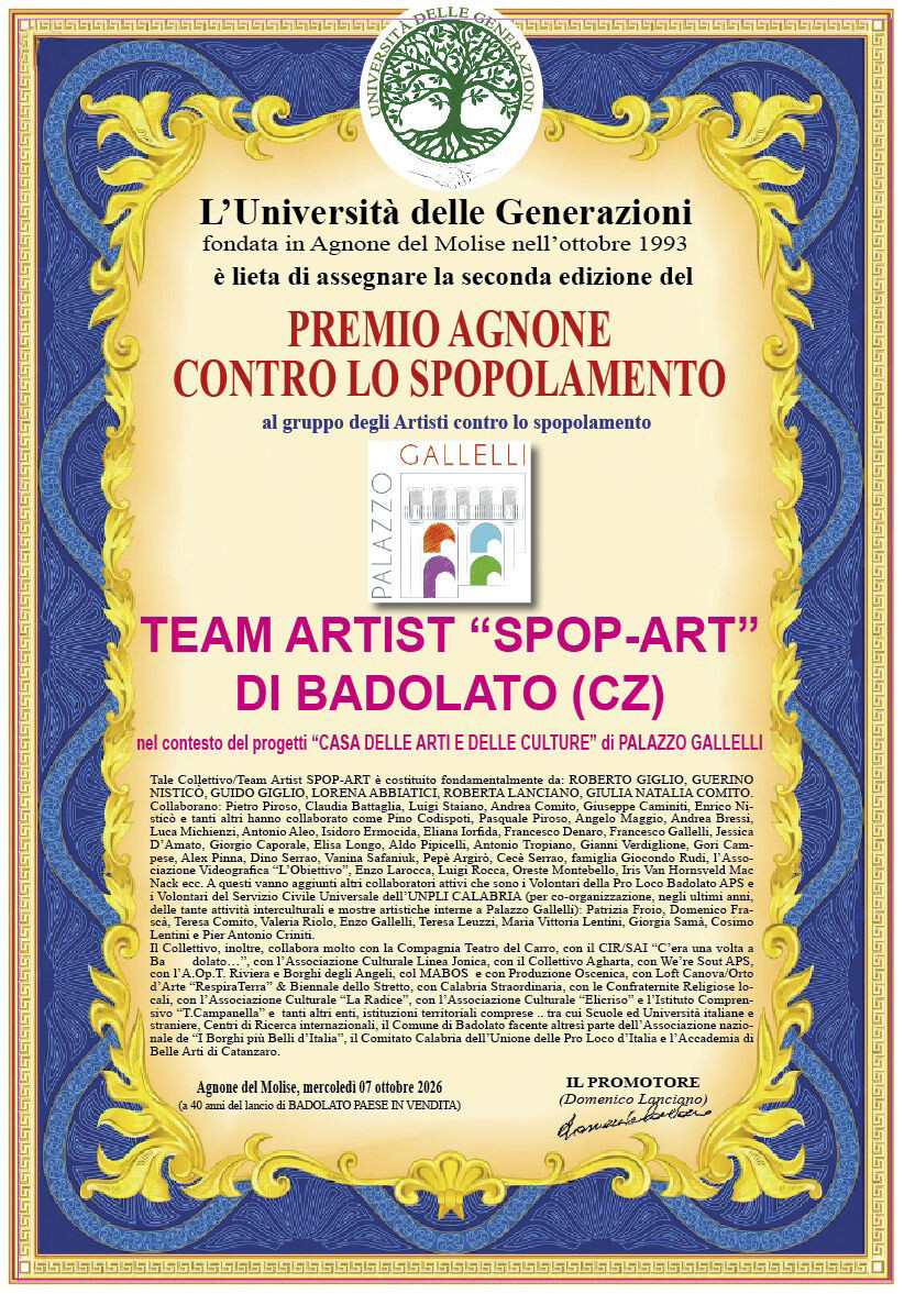 images Al team Artist “spop-art” di Badolato il premio “Agnone del Molise contro lo spopolamento”