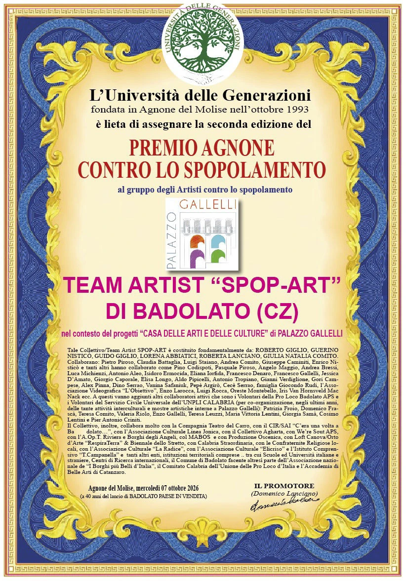 Al team Artist “spop-art” di Badolato il premio “Agnone del Molise contro lo spopolamento”