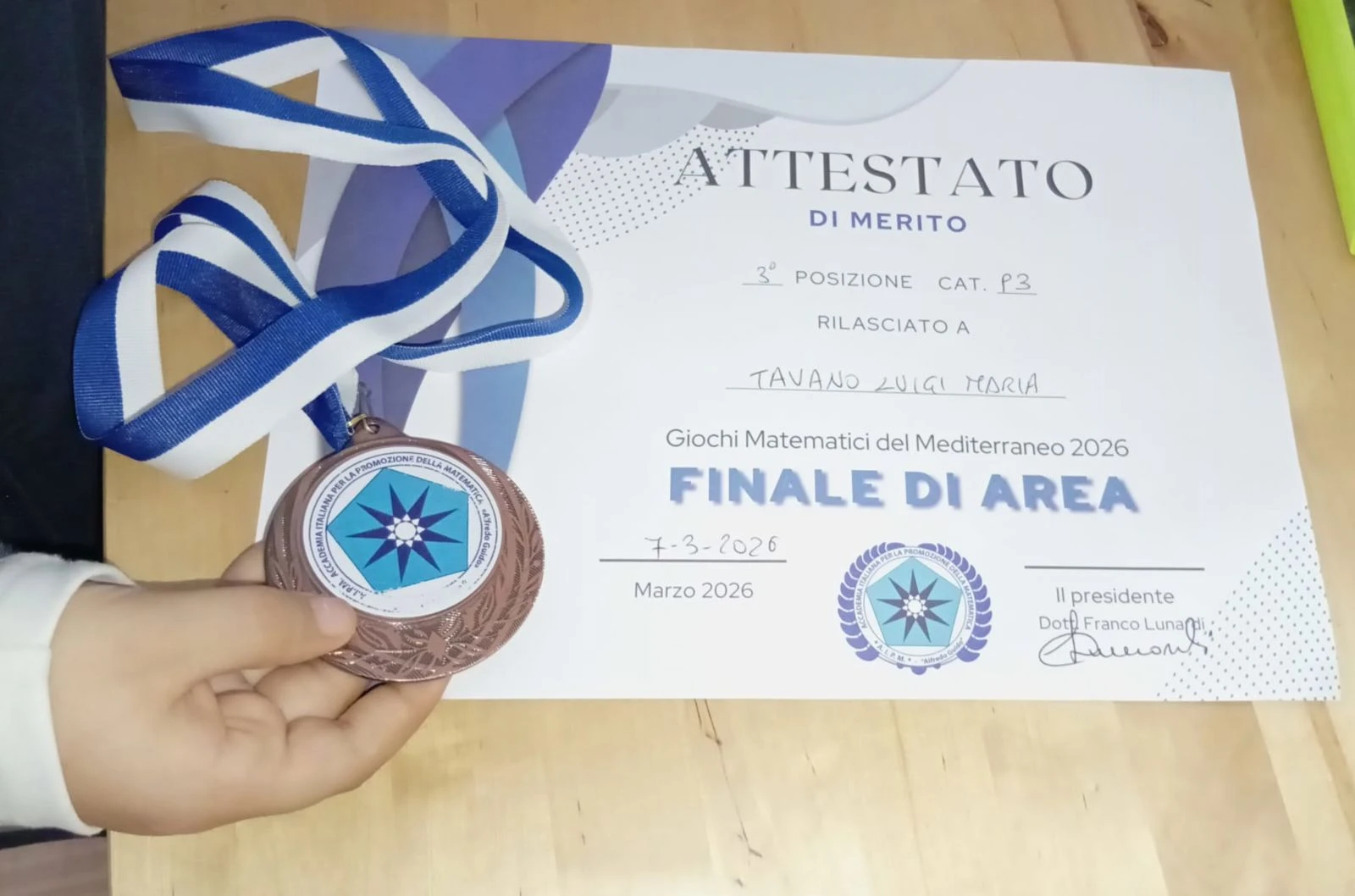 Il giovane talento catanzarese  Luigi Maria Tavano terzo ai Giochi Matematici del Mediterraneo