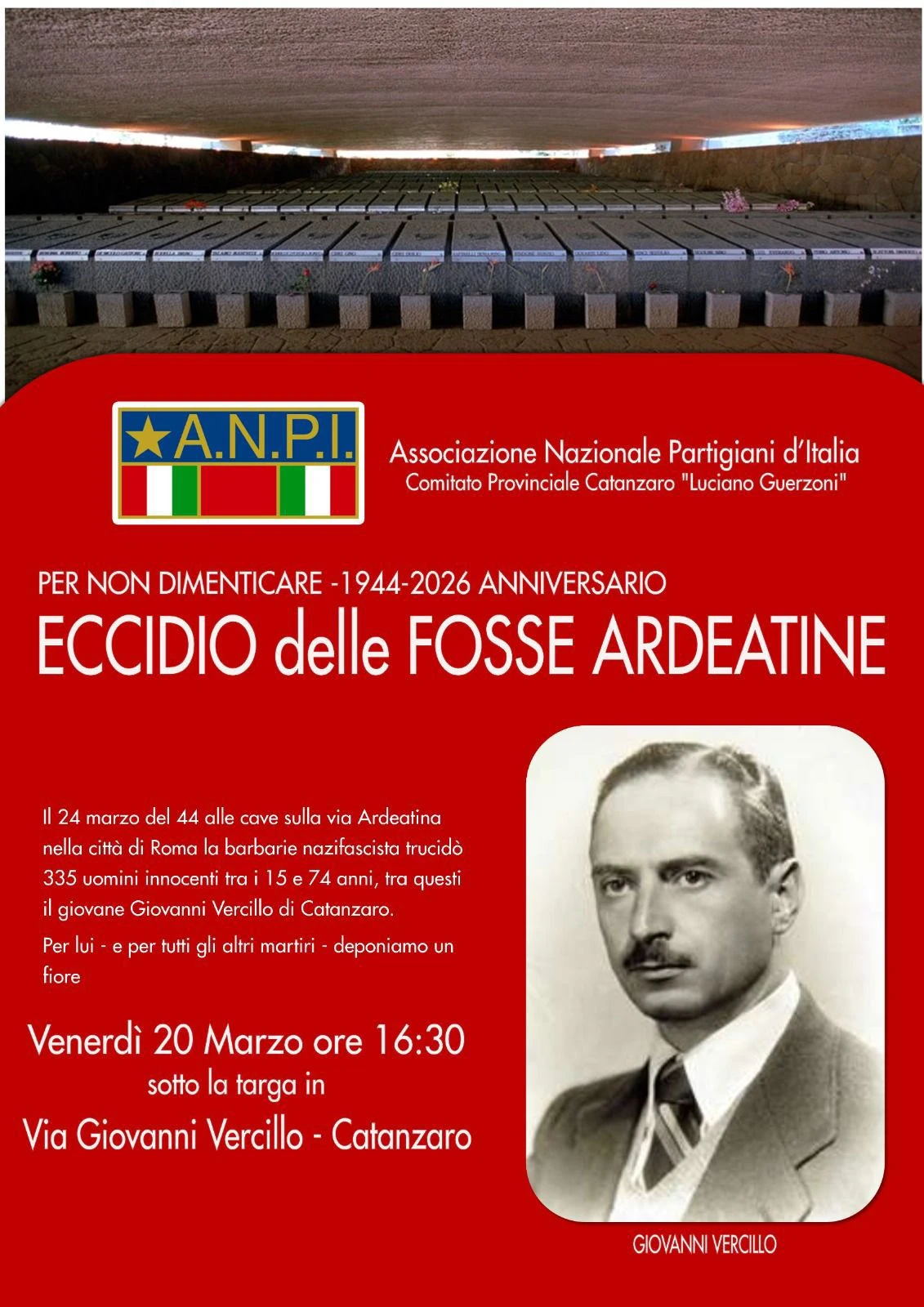 Il Comitato provinciale ANPI commemora l'anniversario dell'eccidio delle Fosse Ardeatine 