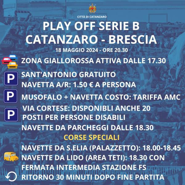 images Zona Giallorossa per Catanzaro - Brescia (play off): le disposizioni su traffico, viabilità, navette con corse speciali da Lido e Sant'Elia&nbsp;