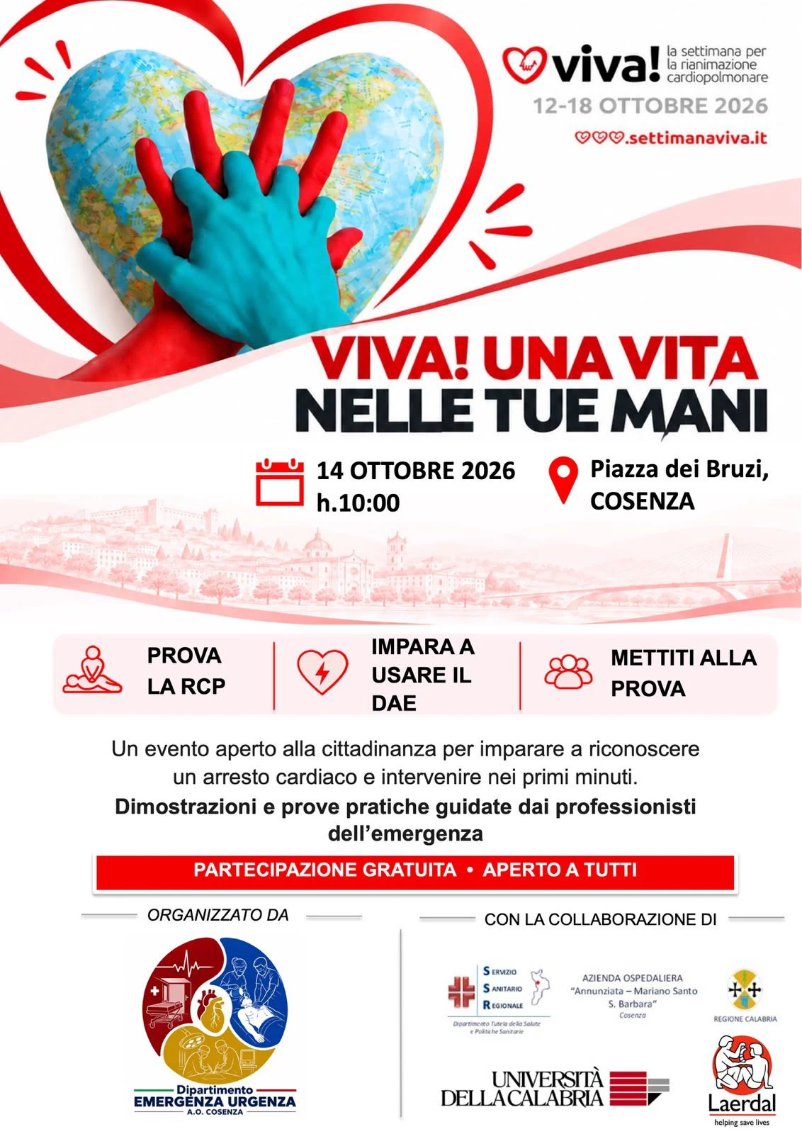 “Viva! Una vita nelle tue mani", il 14 e il 16 ottobre a Cosenza e all'Unical