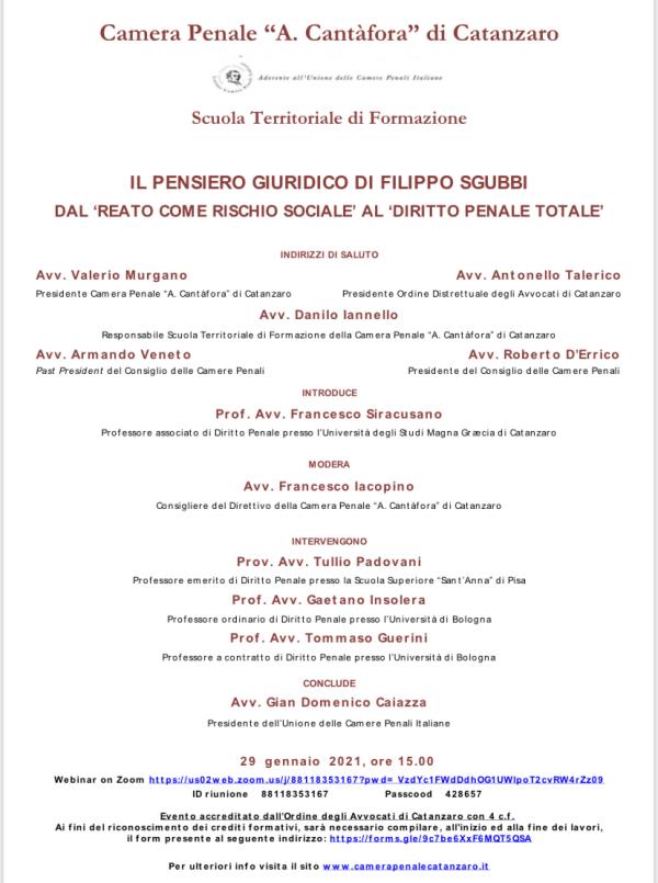 images Camera penale di Catanzaro: il 29 gennaio webinar sul pensiero di Filippo Sgubbi