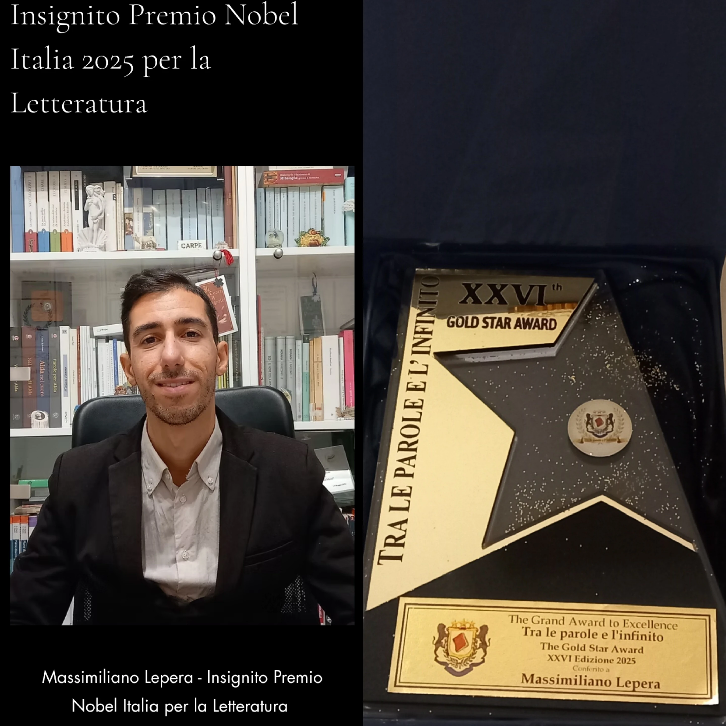 Lo scrittore catanzarese Lepera porta a casa il Gold Star Award  e il Premio Nobel Italia (Nostra Bella Italia) 