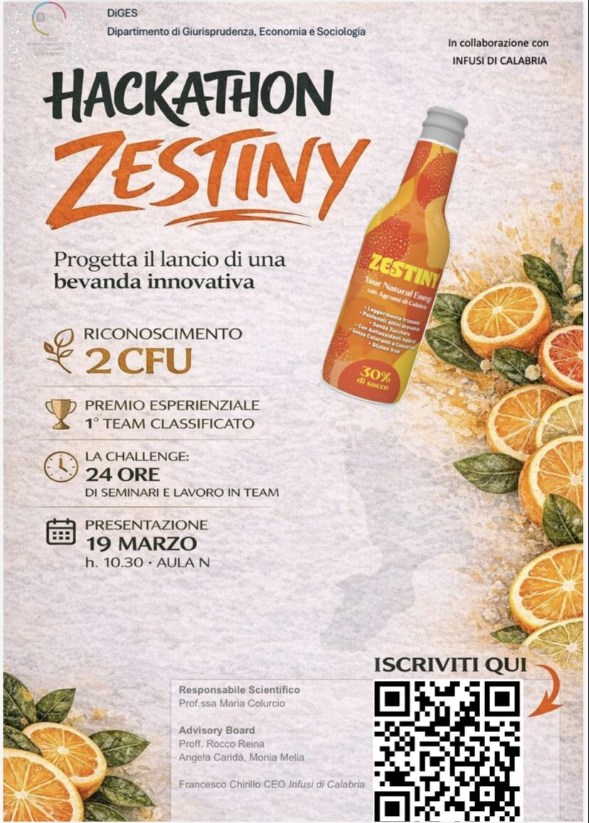 Università e impresa insieme per innovare: all'UMG l’Hackathon “Zestiny” con Infusi di Calabria
images Università e impresa insieme per innovare: all'UMG l’Hackathon “Zestiny” con Infusi di Calabria