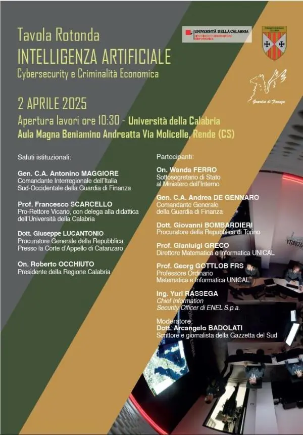 “Intelligenza Artificiale-Cybersecurity e criminalità economica”,  Unical e Finanza insieme images “Intelligenza Artificiale-Cybersecurity e criminalità economica”,  Unical e Finanza insieme