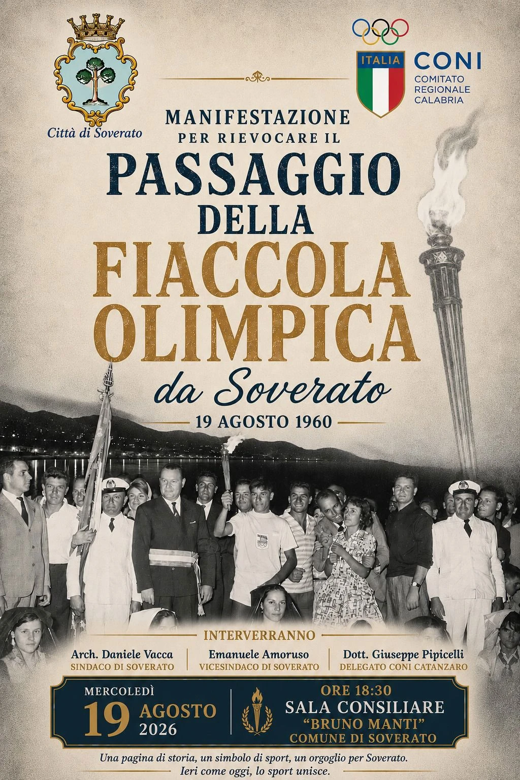 Il Coni Catanzaro rievoca il passaggio a Soverato della Fiaccola Olimpica nel 1960