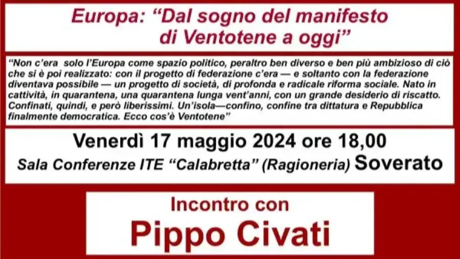 Soverato, venerdì 17  l'incontro "Europa: dal sogno del manifesto di Ventotene a oggi" con Pippo Civati images Soverato, venerdì 17  l'incontro "Europa: dal sogno del manifesto di Ventotene a oggi" con Pippo Civati