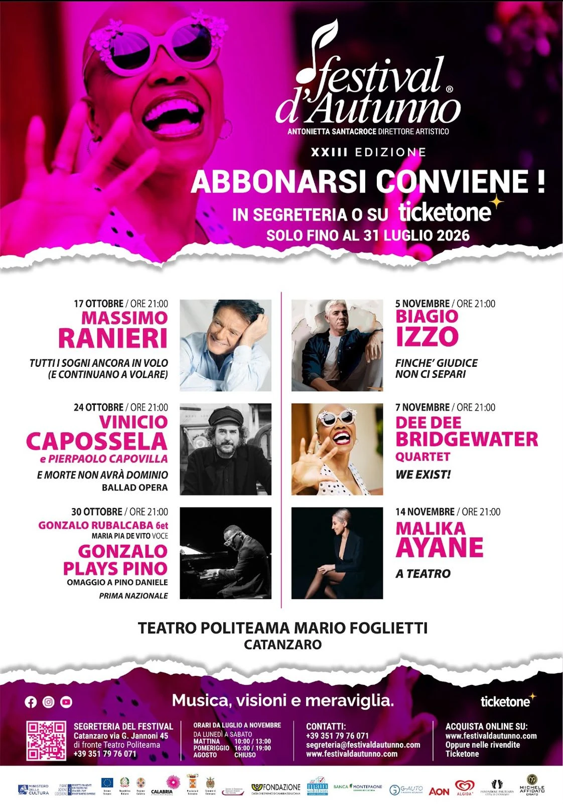 Festival d’Autunno, al via da oggi le prevendite per l'edizione “Musica, Visioni, Meraviglia”