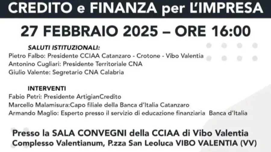 images Il 27 febbraio a Vibo il convegno “Credito e finanza per l’impresa”
