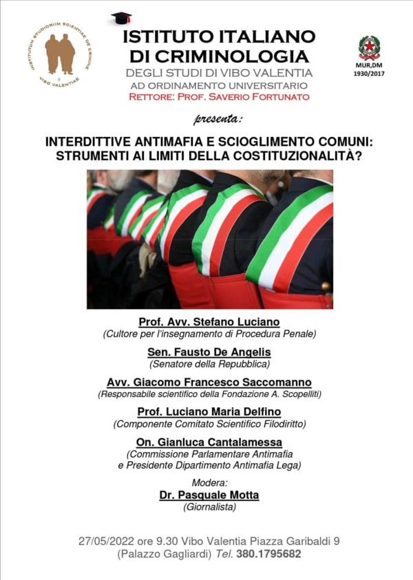 "Interdittive antimafia e scioglimento comune: strumenti ai limiti della costituzionalità": domani a Vibo la tavola rotonda con Cantalamessa (Lega) images "Interdittive antimafia e scioglimento comune: strumenti ai limiti della costituzionalità": domani a Vibo la tavola rotonda con Cantalamessa (Lega)