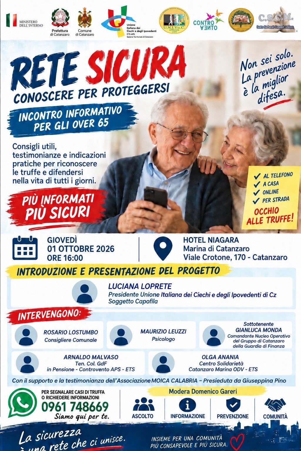 Rete Sicura, prosegue il ciclo di incontri contro le truffe agli anziani a Catanzaro: appuntamento il 1° ottobre images Rete Sicura, prosegue il ciclo di incontri contro le truffe agli anziani a Catanzaro: appuntamento il 1° ottobre