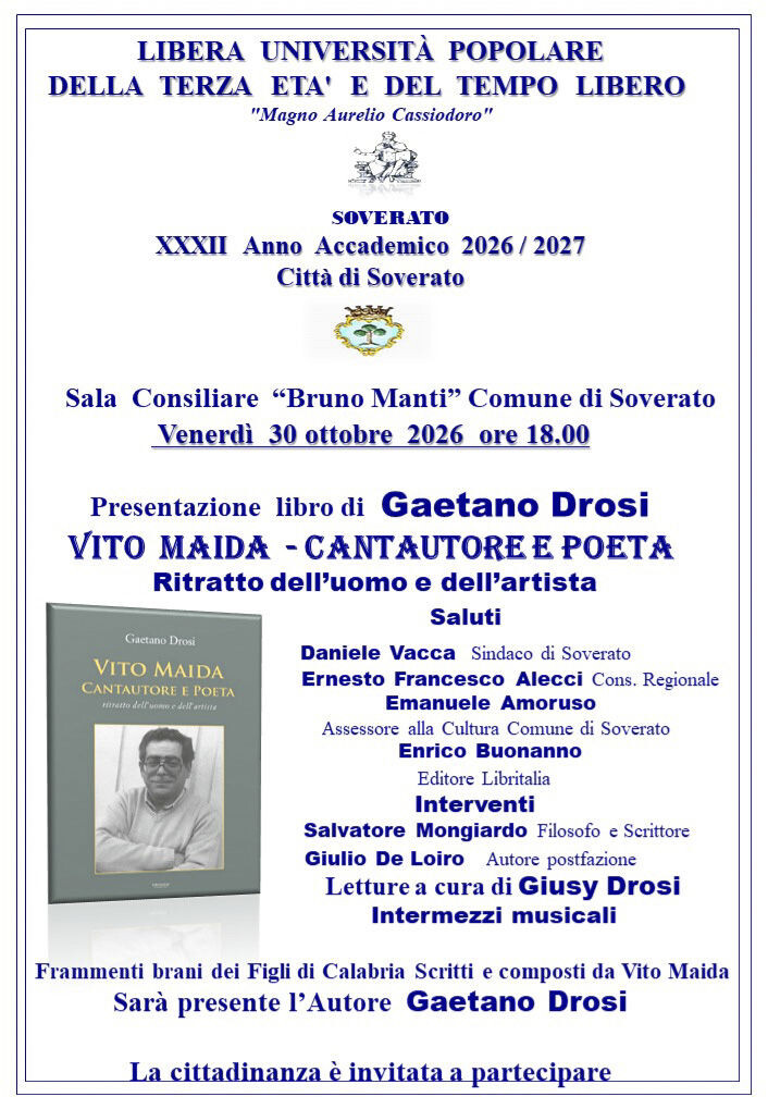 images A Soverato la presentazione del libro di Gaetano Drosi sul poeta e cantautore Vito Maida