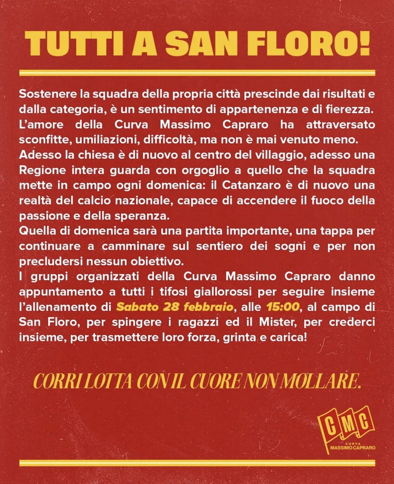 Catanzaro, la Curva chiama a raccolta la città in vista della gara col Frosinone: “Tutti a San Floro”