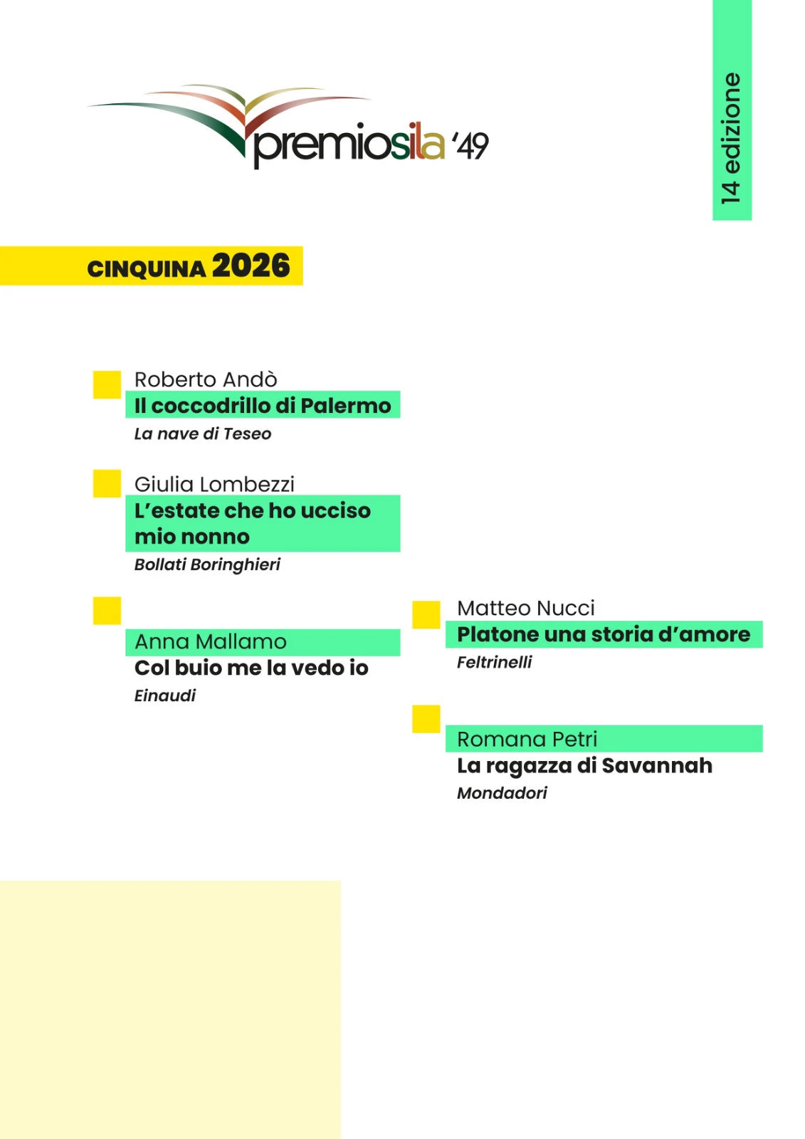 Premio Sila ’49, ecco la Cinquina 2026