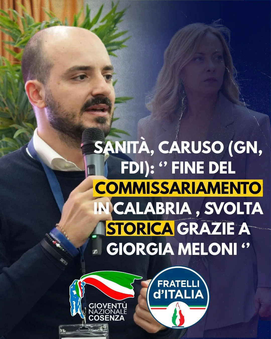 Fine commissariamento sanità, Caruso (GN/FDI): "Svolta storica grazie a Giorgia Meloni"