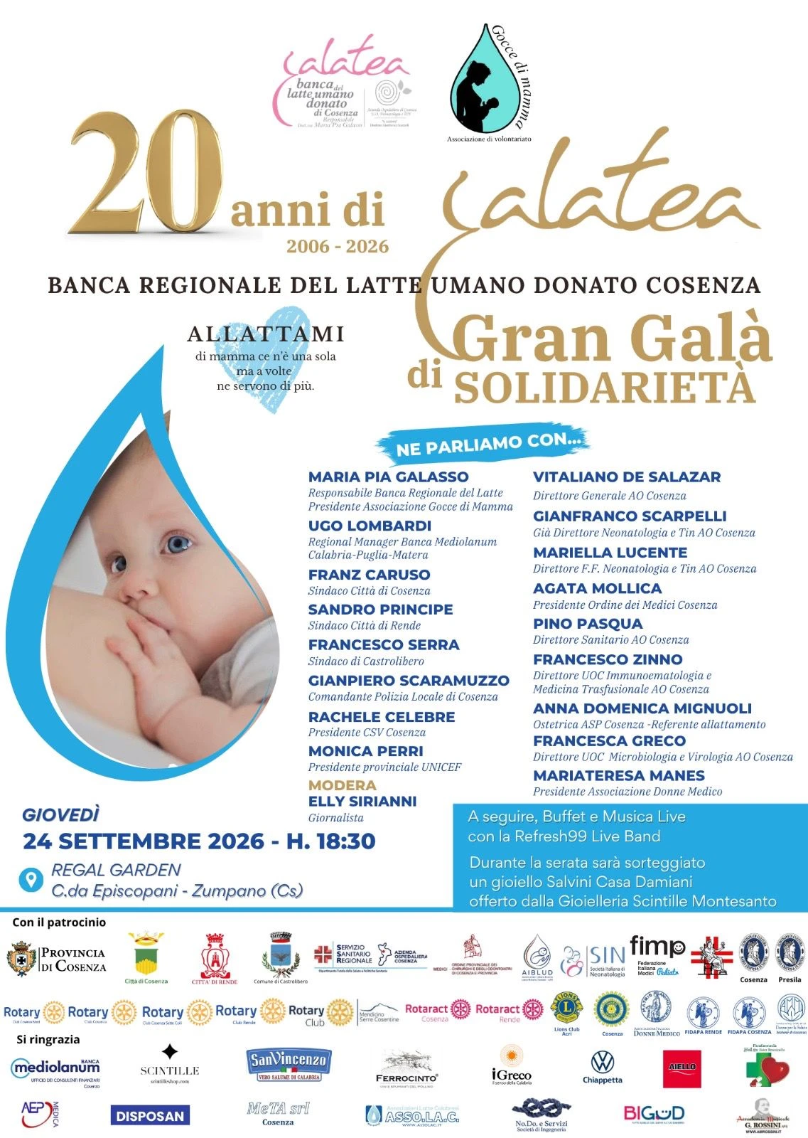 Cosenza, la "Banca del latte umano" dell'Annunziata compie 20 anni: un galà celebra il valore della donazione