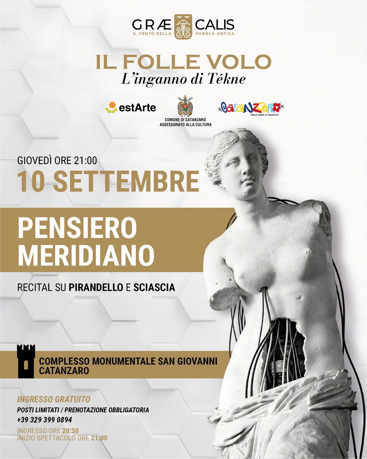 Catanzaro, Graecalis presenta "Pensiero Meridiano": un recital dedicato a Luigi Pirandello e Leonardo Sciascia 