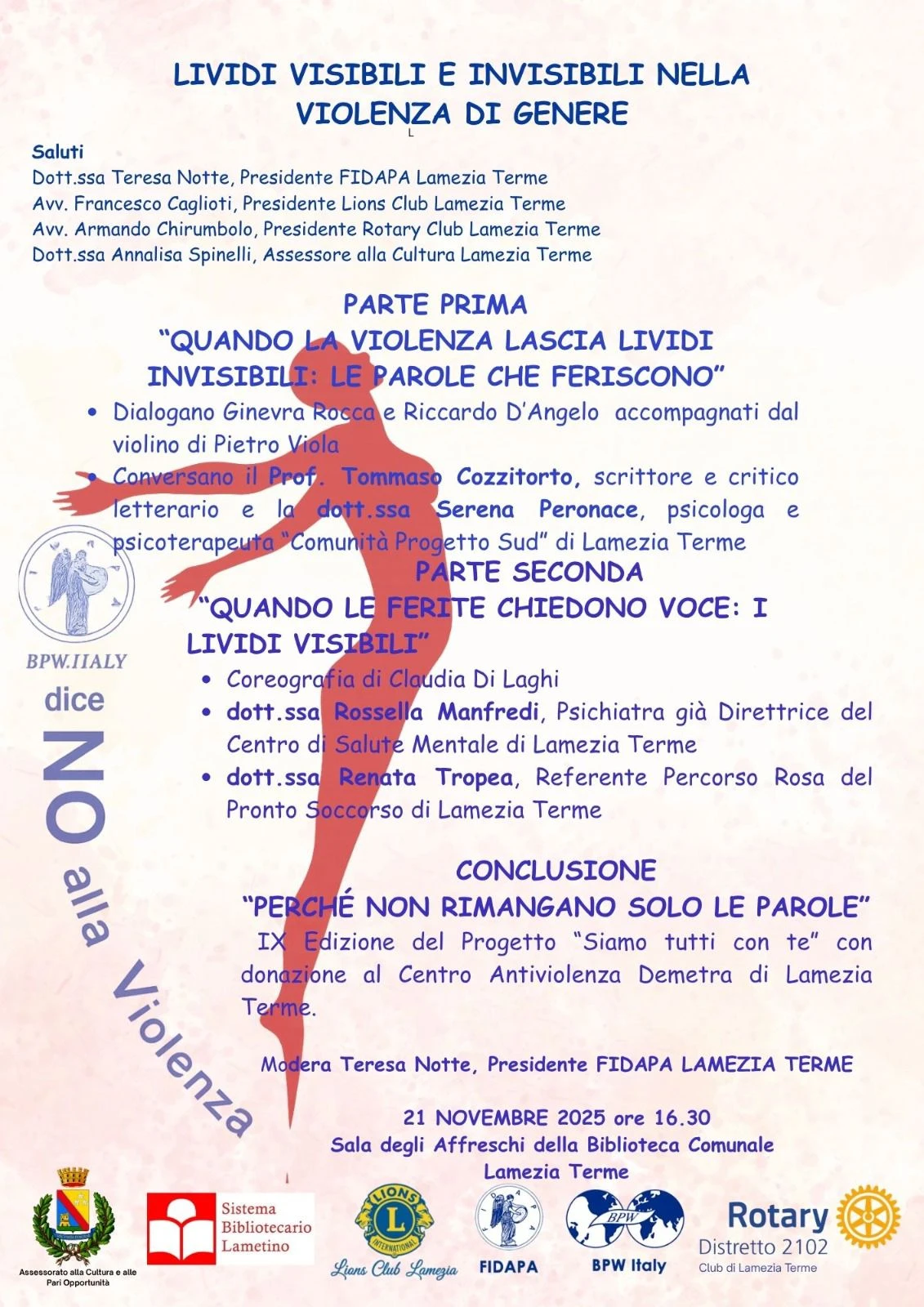 “Lividi visibili e invisibili nella violenza di genere”, il 21 novembre a Lamezia l'incontro promosso dalla Fidapa