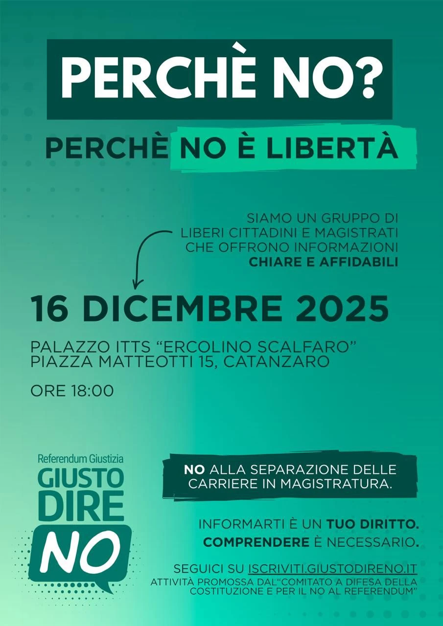 Catanzaro, il 16 dicembre la presentazione del Comitato a Difesa della Costituzione per il NO al referendum