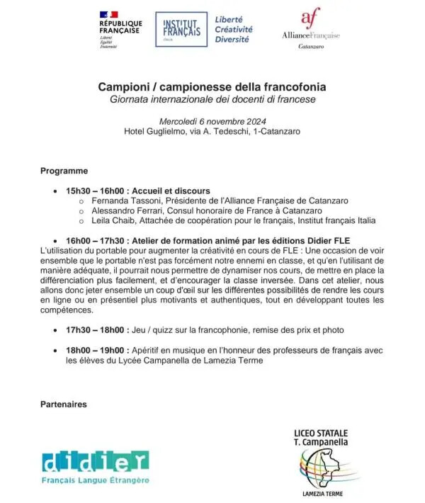 Catanzaro ospita la "Giornata Internazionale dei docenti di lingua francese" images Catanzaro ospita la "Giornata Internazionale dei docenti di lingua francese"