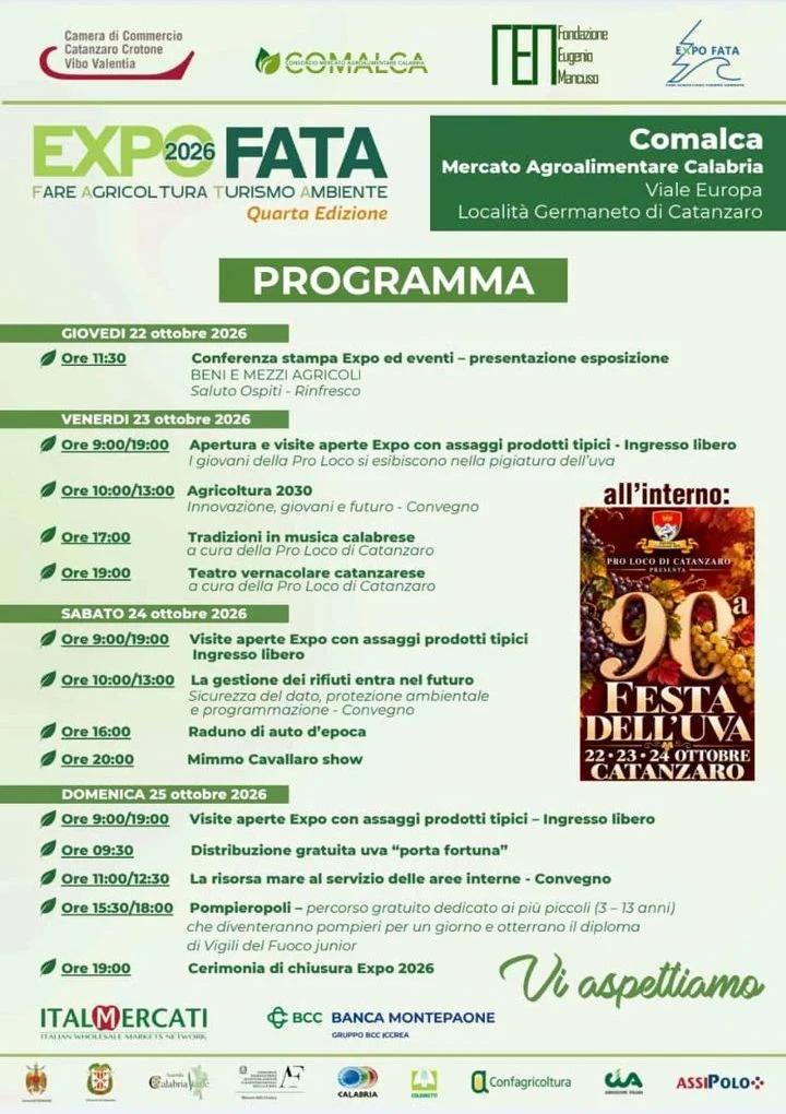 Expo Fata 2026: Innovazione, Territorio e Sostenibilità al Comalca di Catanzaro dal 22 al 25 ottobre