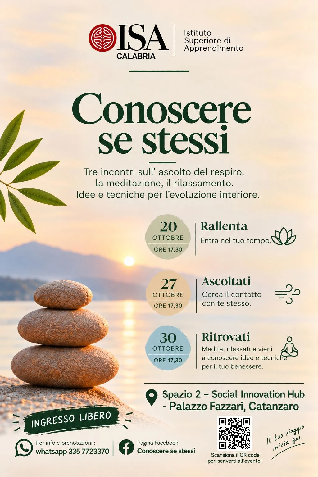 ISA Calabria riparte a Catanzaro con tre incontri dedicati a respiro, meditazione e benessere interiore