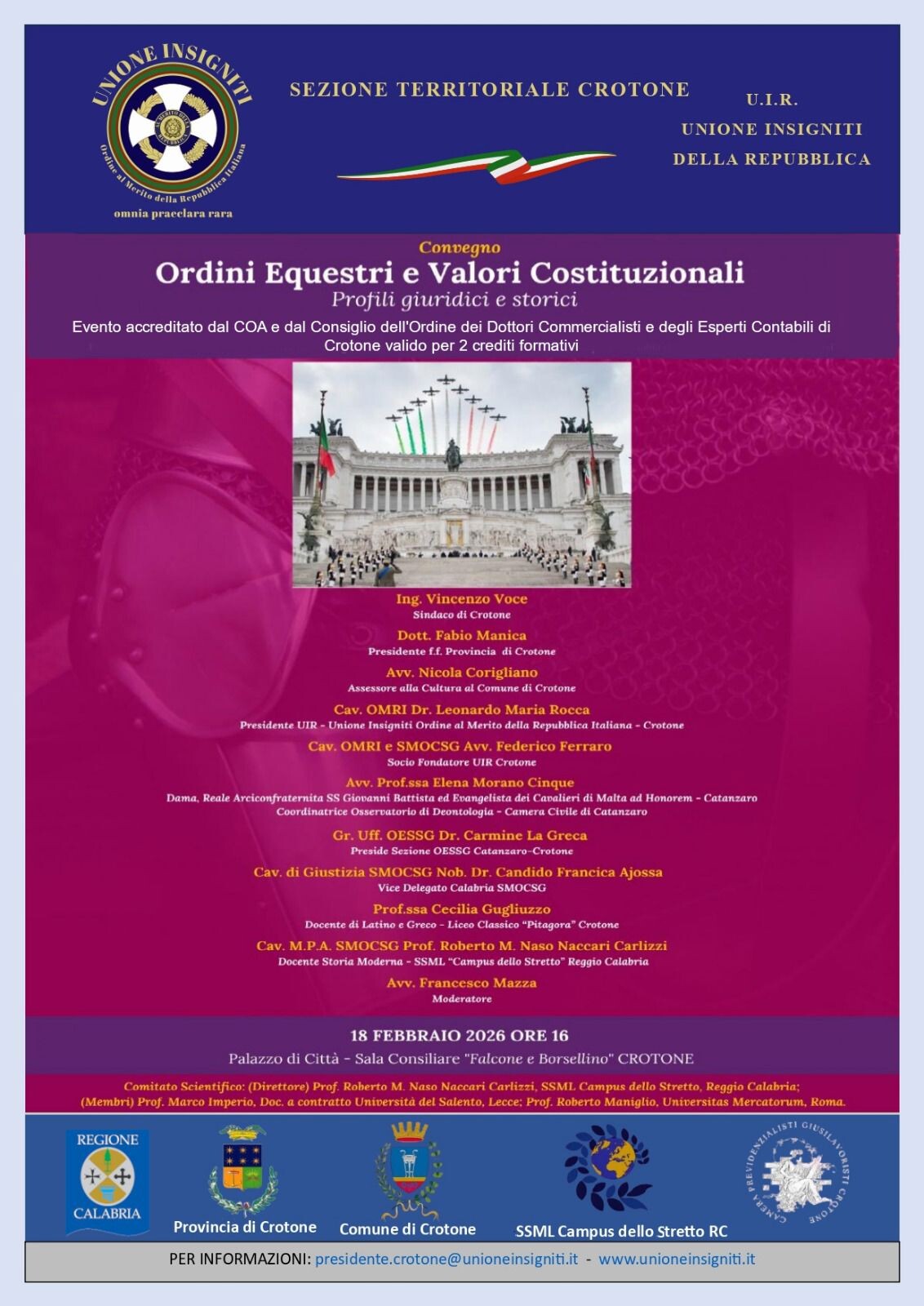 Ordini Equestri e valori costituzionali: a Crotone un convegno di eccellenza con i massimi patrocini istituzionali images Ordini Equestri e valori costituzionali: a Crotone un convegno di eccellenza con i massimi patrocini istituzionali