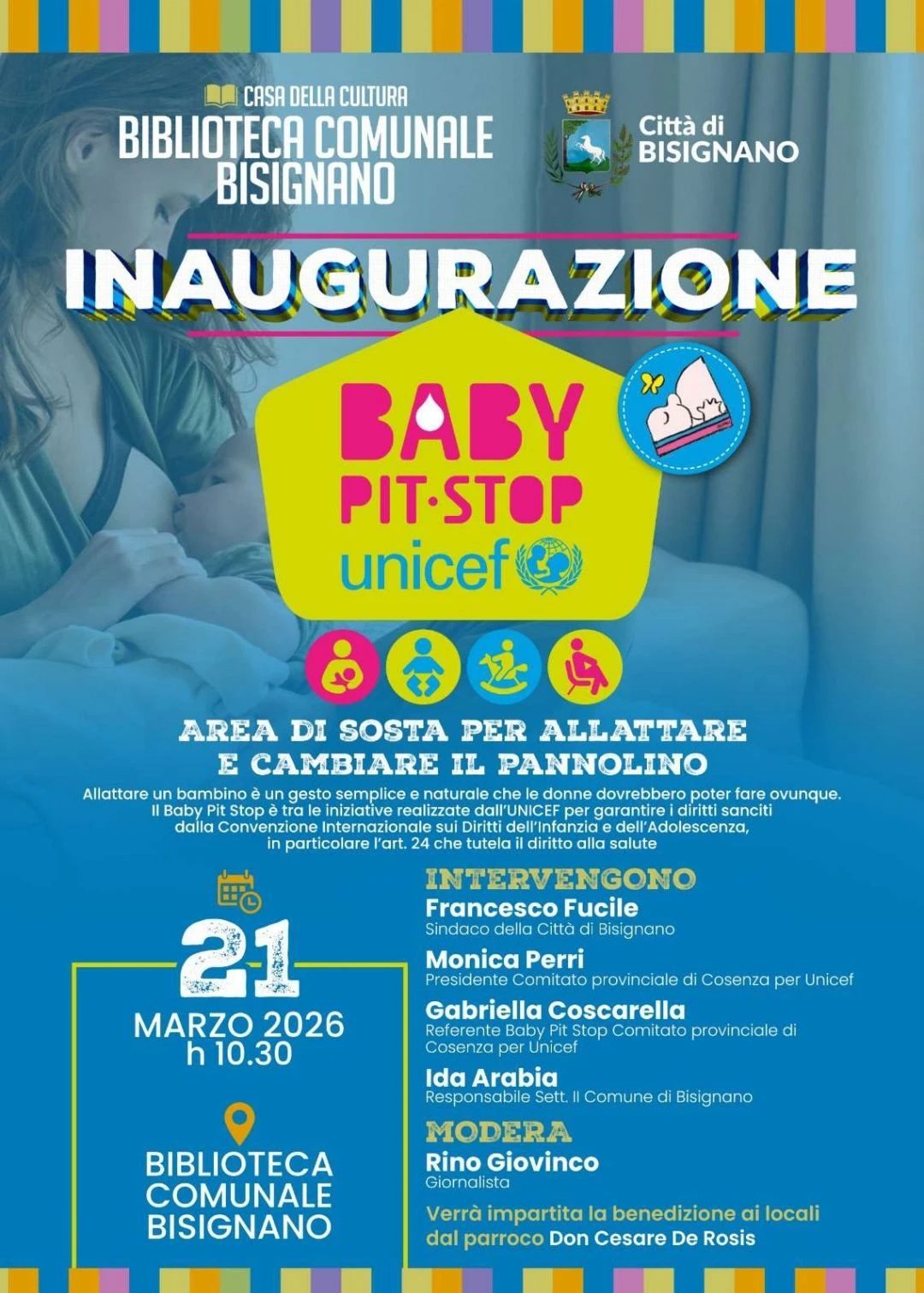 Favorire la genitorialità nei luoghi di cultura: inaugura il "Baby pit stop" di Unicef nella Biblioteca di Bisignano 